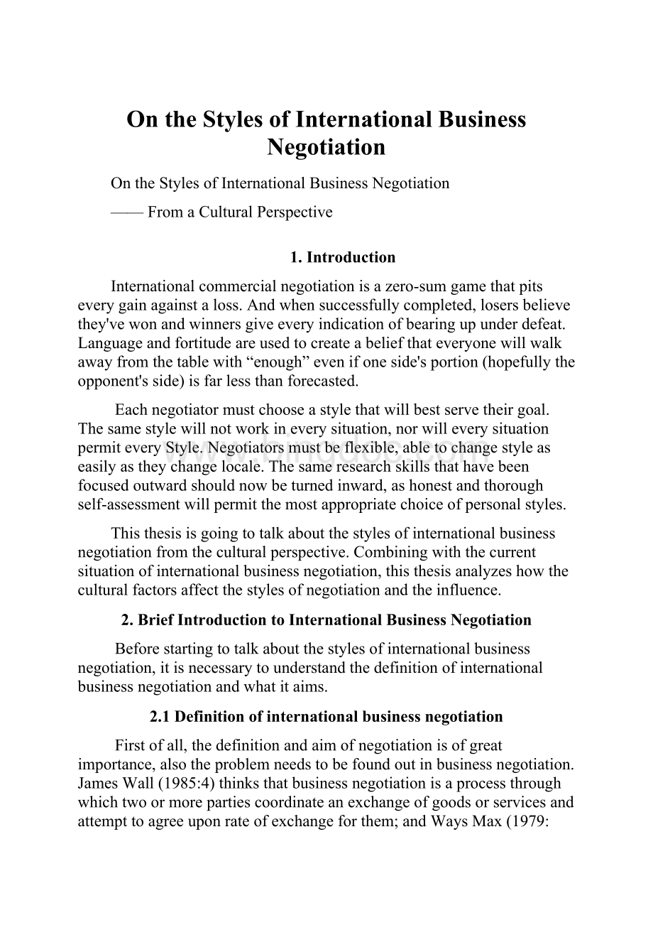 On the Styles of International Business Negotiation.docx